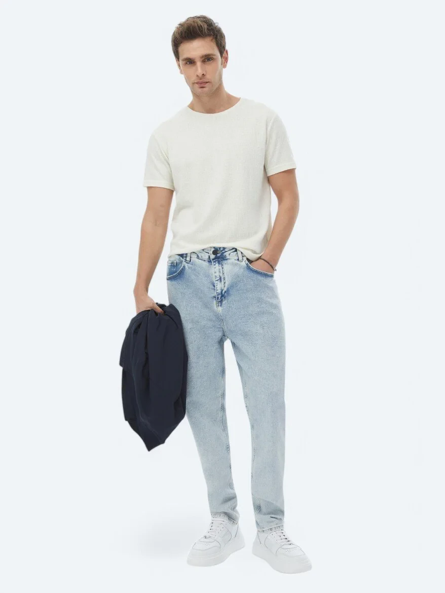 Açık Mavi Carrot Fit Denim %100 Pamuk Pantolon - 1