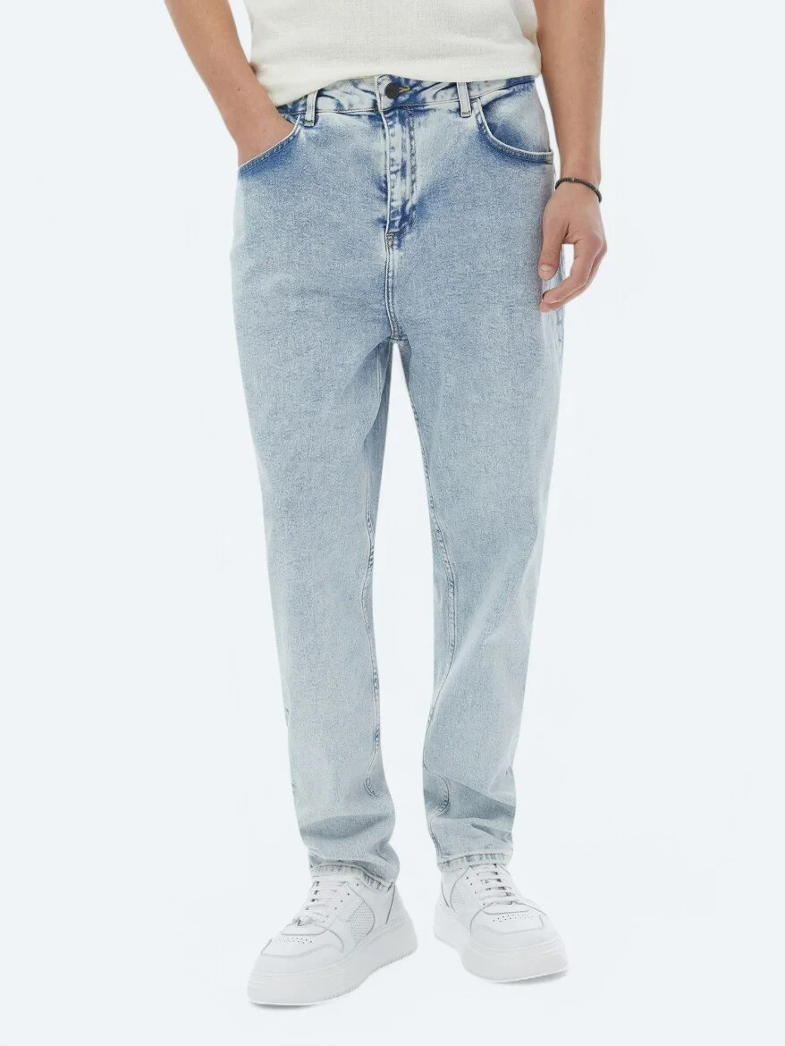 Açık Mavi Carrot Fit Denim %100 Pamuk Pantolon - 2