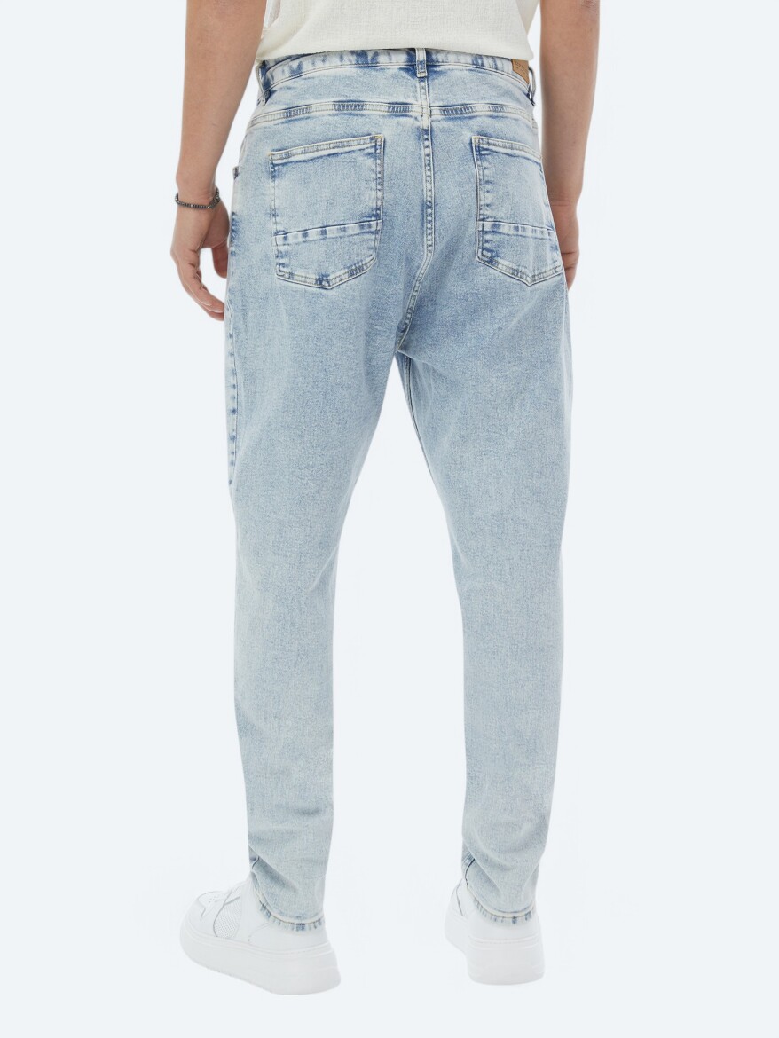 Açık Mavi Carrot Fit Denim %100 Pamuk Pantolon - 4