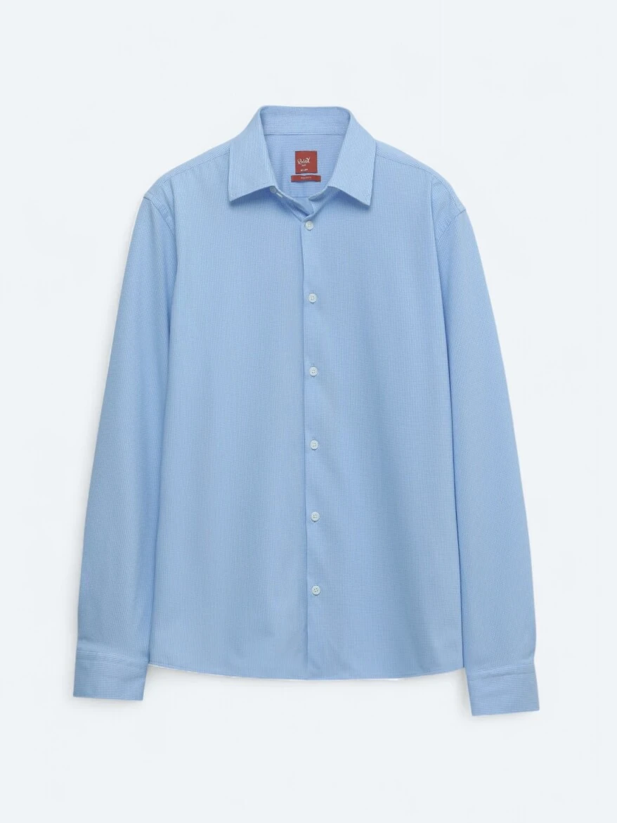 Açık Mavi Çizgili Regular Fit Casual Pamuk Karışımlı Gömlek 