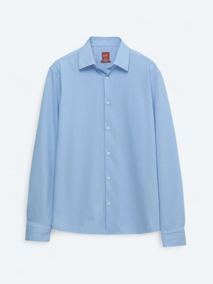 Açık Mavi Çizgili Regular Fit Casual Pamuk Karışımlı Gömlek - 1