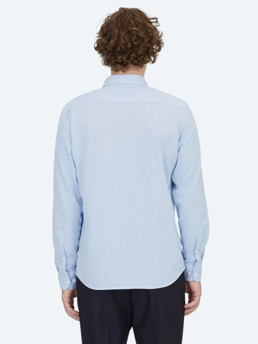 Açık Mavi Çizgili Regular Fit Casual Pamuk Karışımlı Gömlek - 5