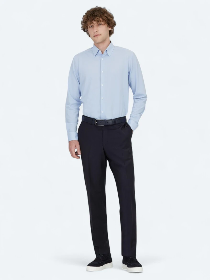 Açık Mavi Çizgili Regular Fit Casual Pamuk Karışımlı Gömlek - KİP