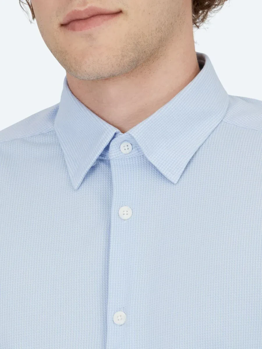 Açık Mavi Çizgili Regular Fit Casual Pamuk Karışımlı Gömlek - 4