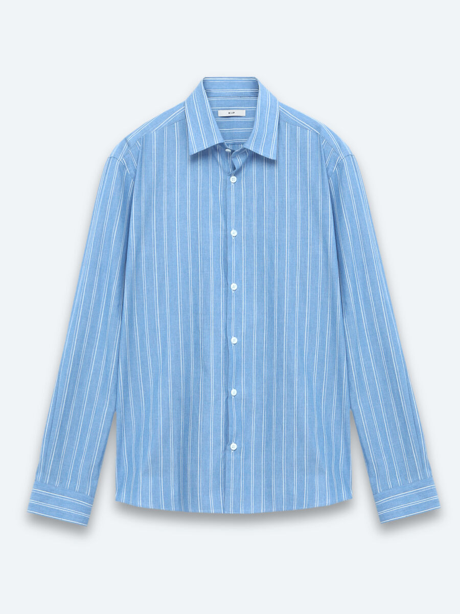 Açık Mavi Çizgili Regular Fit Uzun Dokuma Casual %100 Pamuk Gömlek - 6