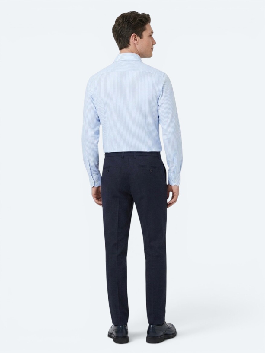Açık Mavi Çizgili Regular Fit Uzun Dokuma Casual Pamuk Karışımlı Gömlek - 5