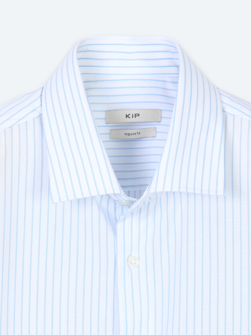 Açık Mavi Çizgili Regular Fit Uzun Dokuma Casual Pamuk Karışımlı Gömlek - 8