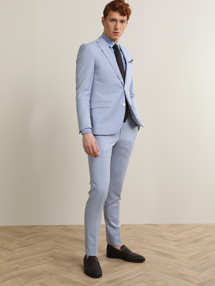 Açık Mavi Desenli Slim Fit Takım Elbise - 2