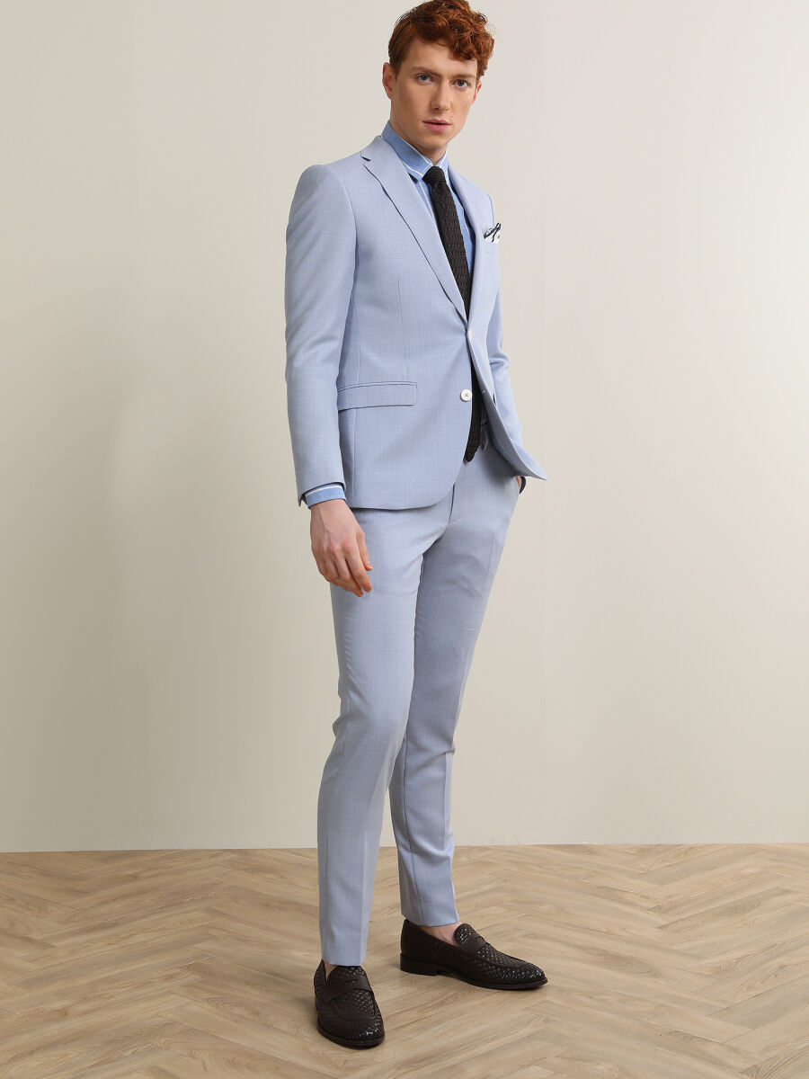 Açık Mavi Desenli Slim Fit Takım Elbise - 2