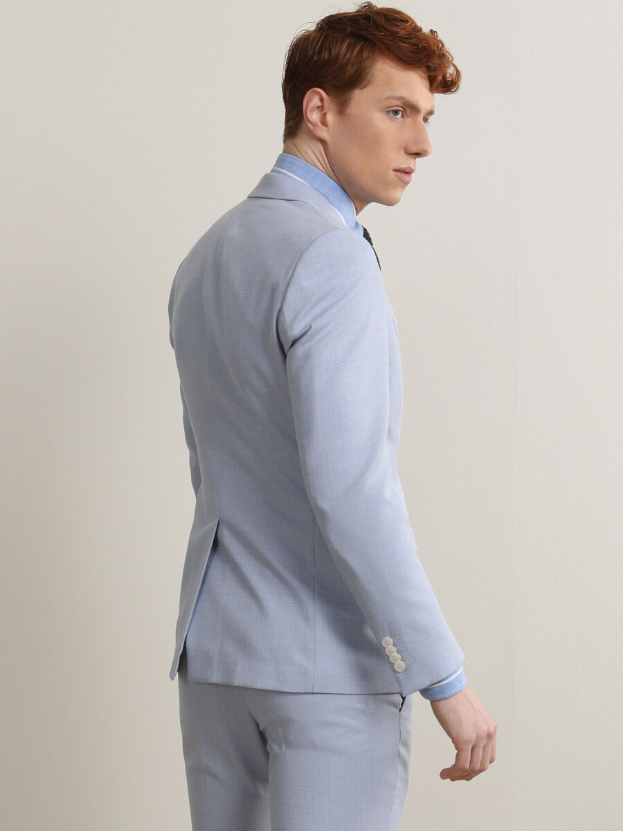 Açık Mavi Desenli Slim Fit Takım Elbise - 4