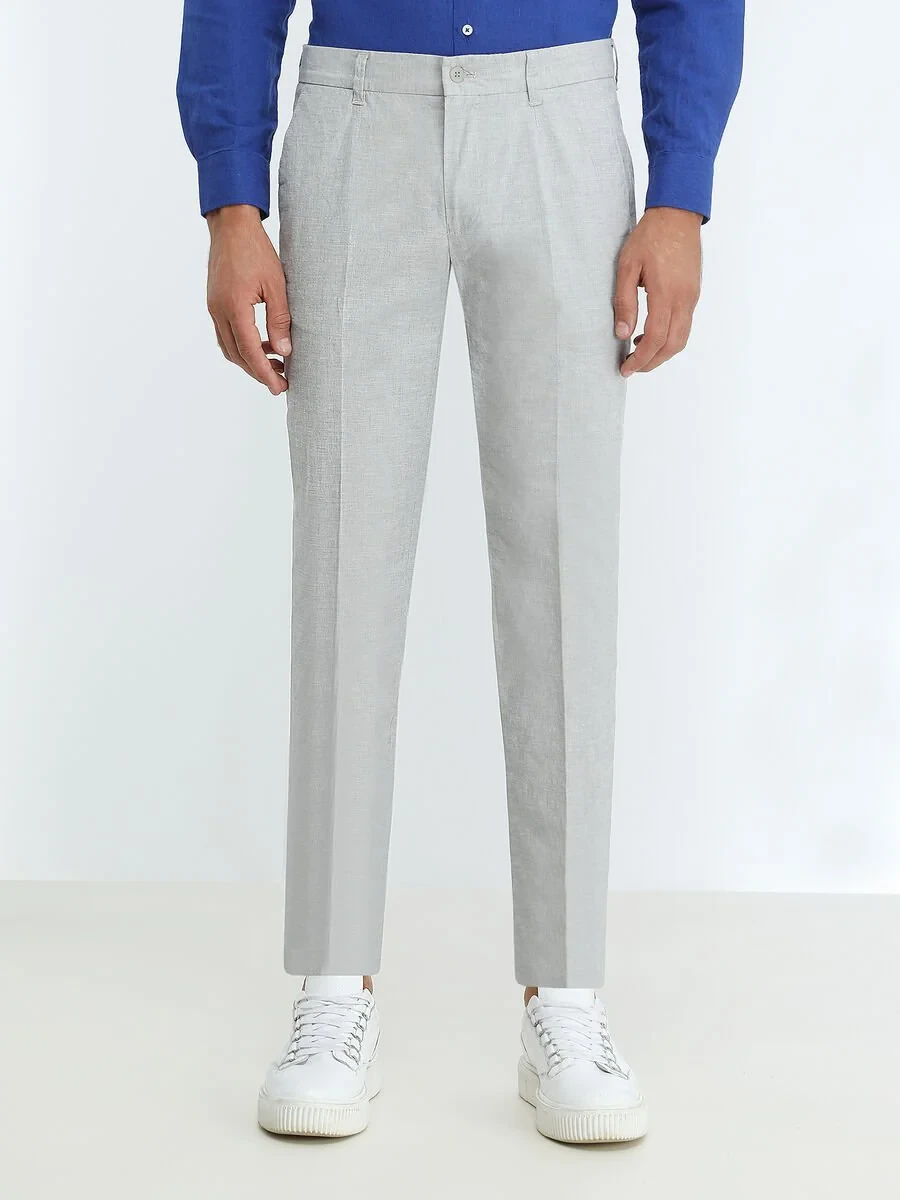 Açık Mavi Dokuma Slim Fit Smart Casual Pamuk Karışımlı Pantolon - 1