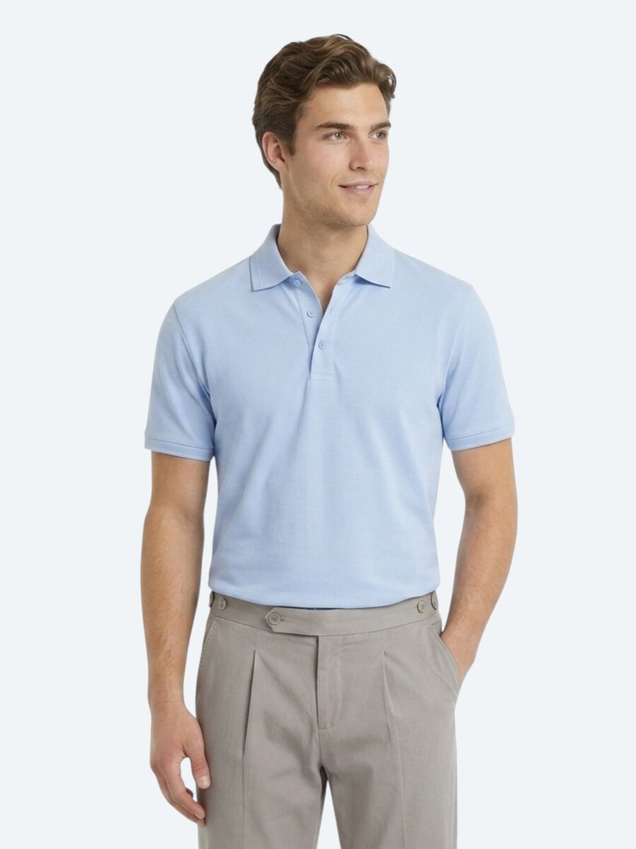 Açık Mavi Düz %100 Pamuk T-Shirt - 1