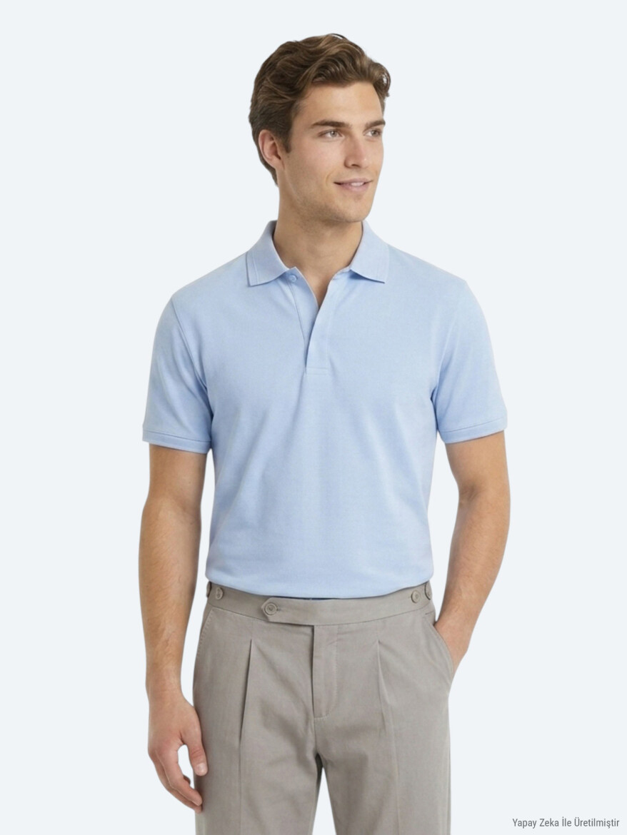 Açık Mavi Düz %100 Pamuk T-Shirt - KİP