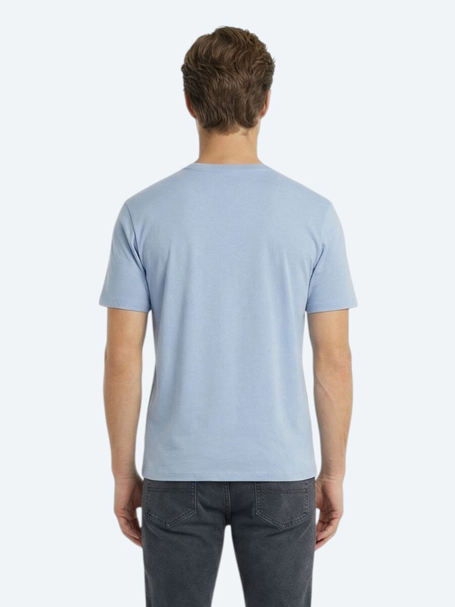 Açık Mavi Düz %100 Pamuk T-Shirt - 2