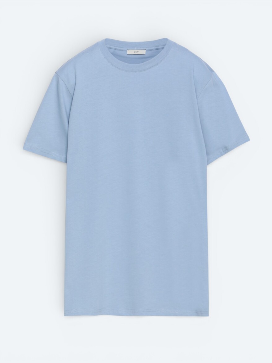 Açık Mavi Düz %100 Pamuk T-Shirt - 3