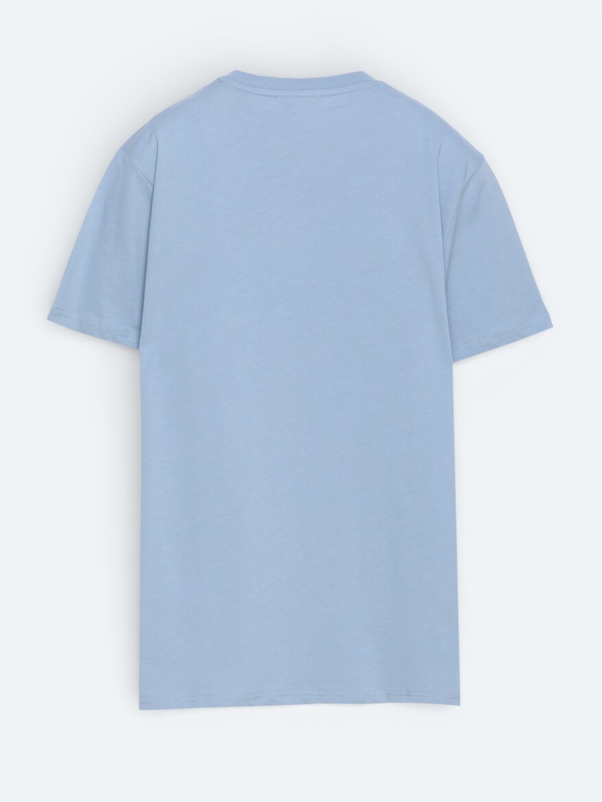 Açık Mavi Düz %100 Pamuk T-Shirt - 5