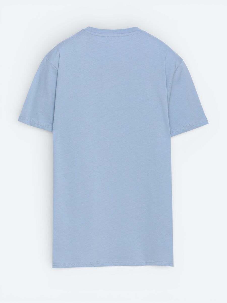 Açık Mavi Düz %100 Pamuk T-Shirt - 5