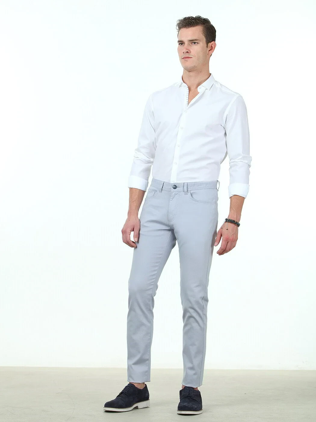 Açık Mavi Düz Dokuma Slim Fit Casual Pamuk Karışımlı Pantolon - KİP