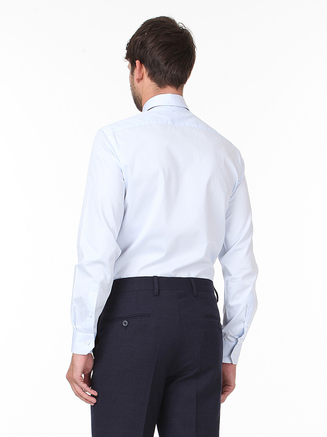 Açık Mavi Düz Regular Fit Dokuma Klasik %100 Pamuk Gömlek - 4