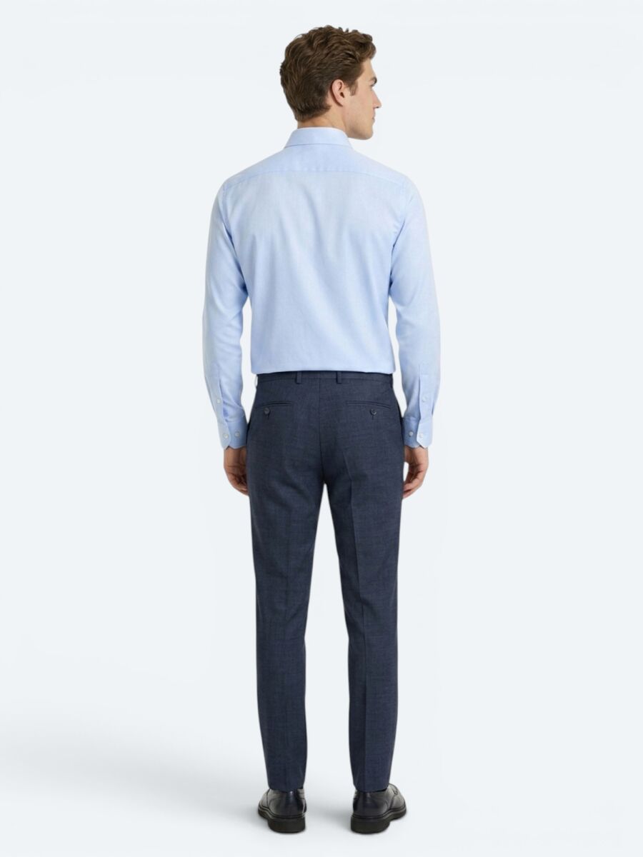 Açık Mavi Düz Regular Fit Uzun Dokuma Casual %100 Pamuk Gömlek - 5