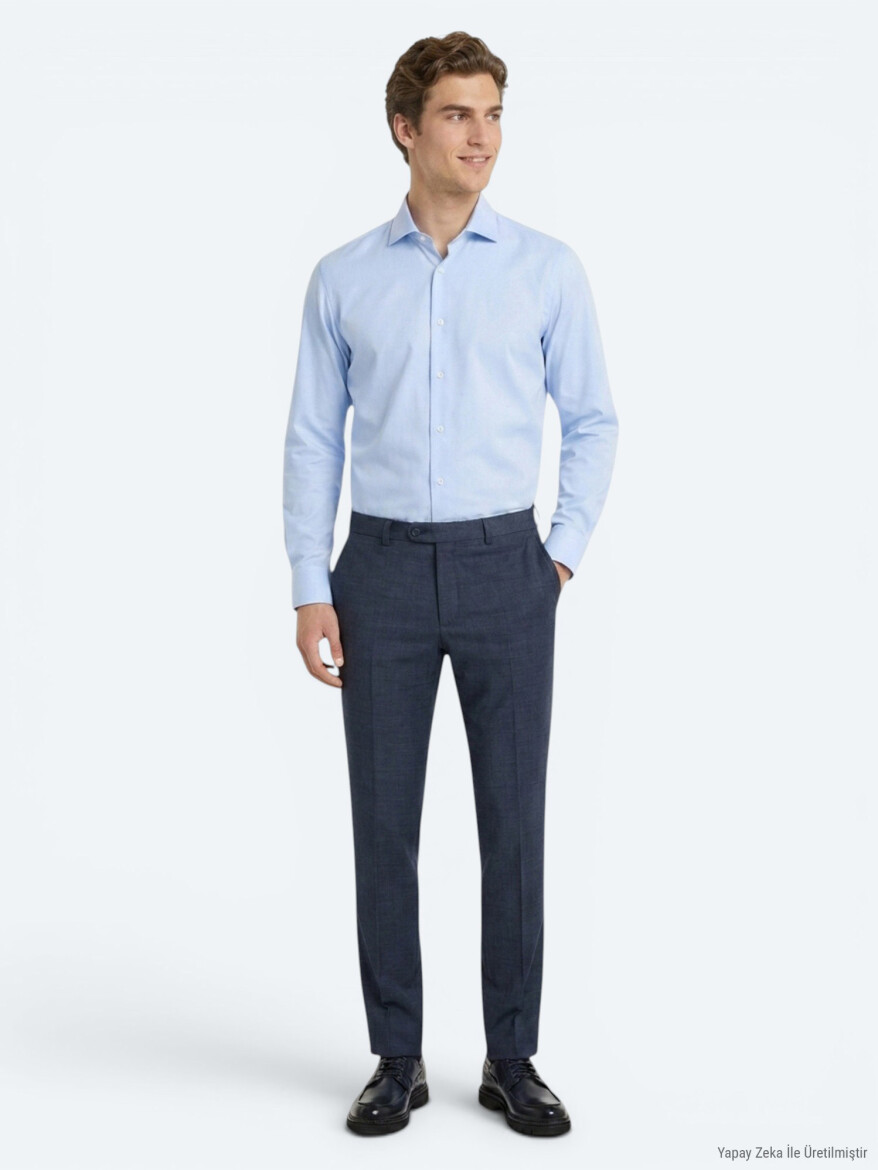 Açık Mavi Düz Regular Fit Uzun Dokuma Casual %100 Pamuk Gömlek - KİP