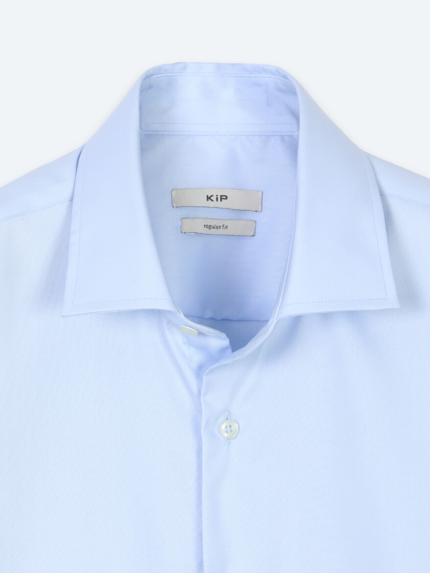 Açık Mavi Düz Regular Fit Uzun Dokuma Casual %100 Pamuk Gömlek - 8