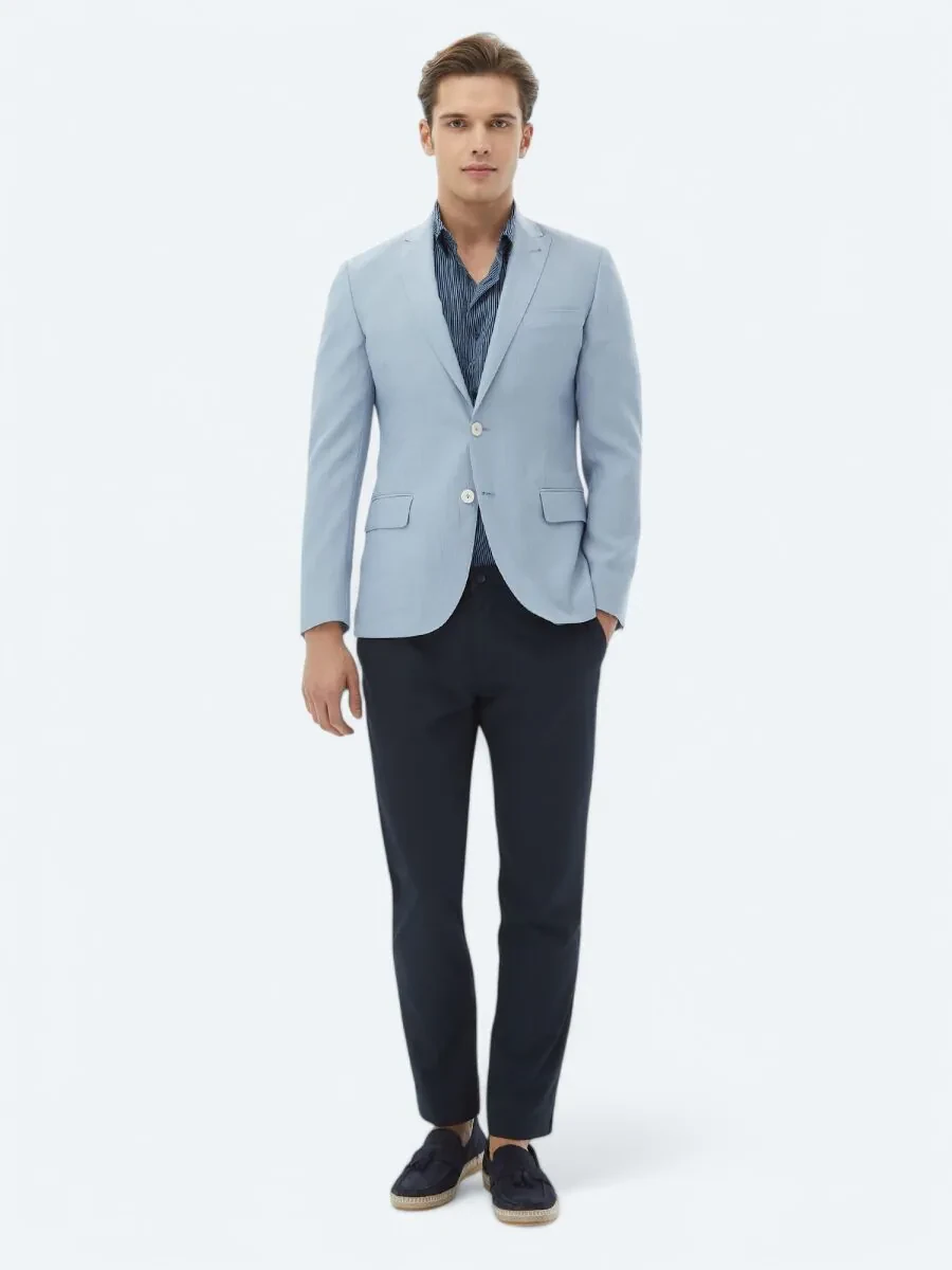 Açık Mavi Düz Slim Fit Ceket - 2