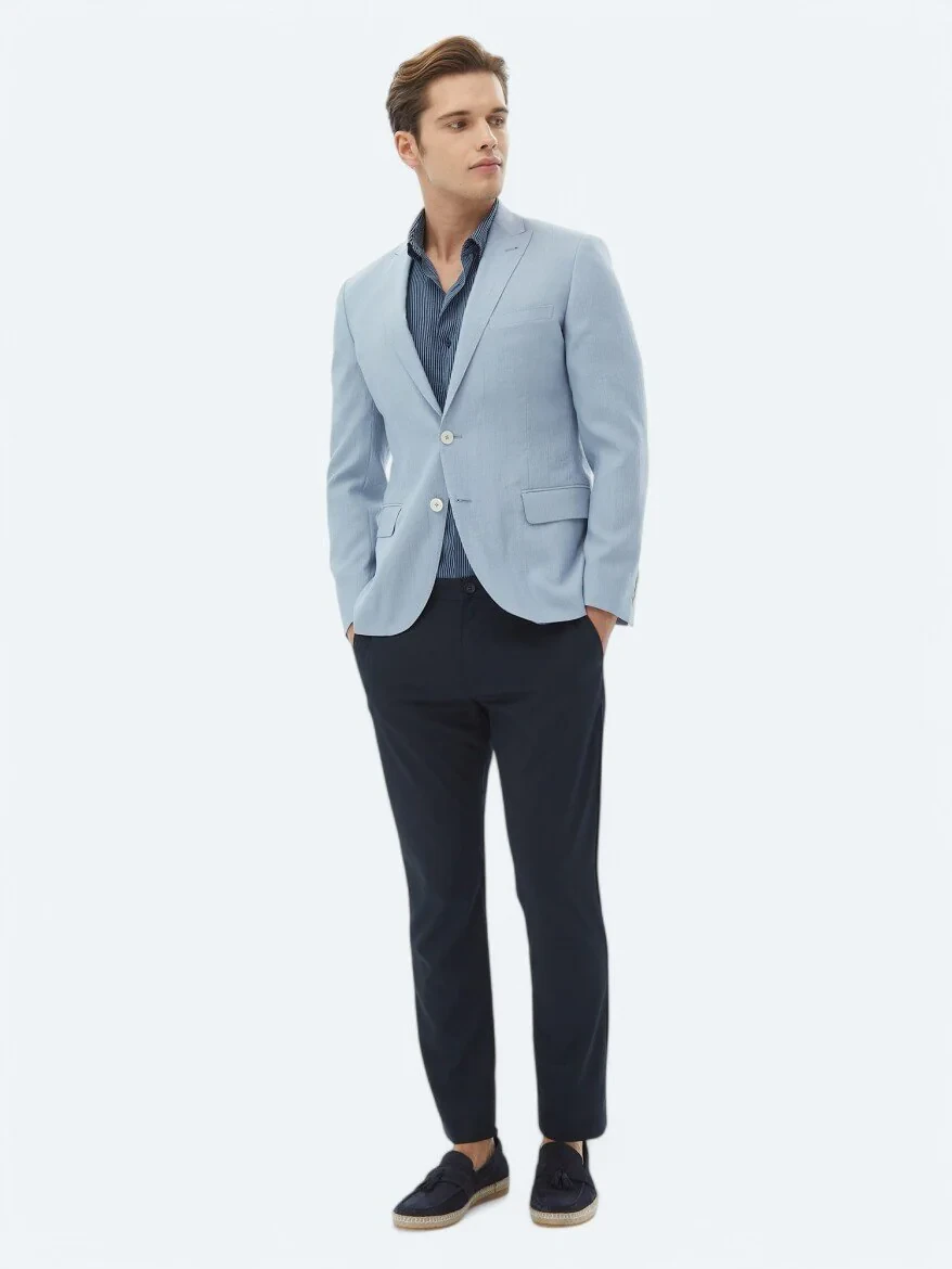 Açık Mavi Düz Slim Fit Ceket - 6