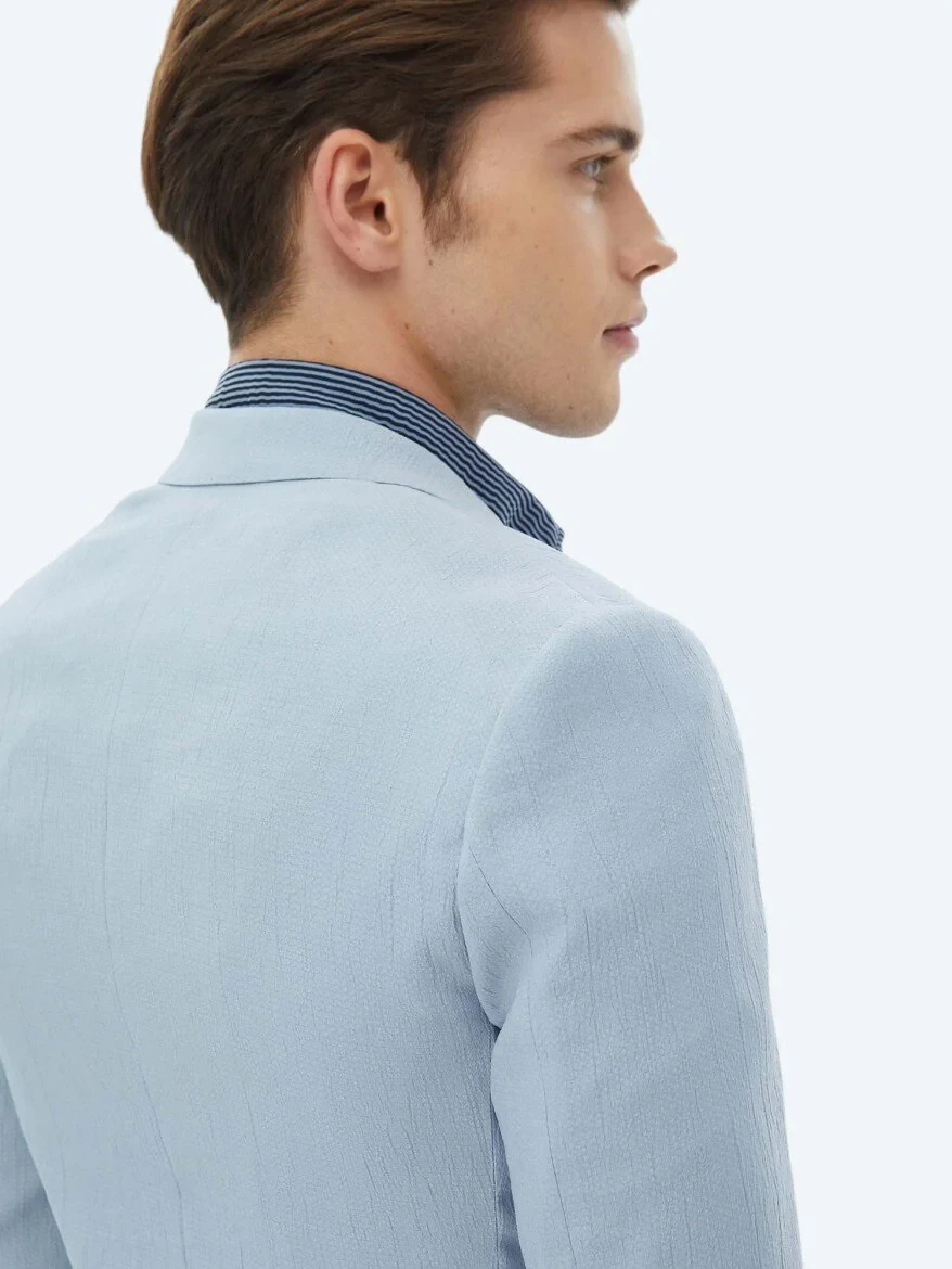 Açık Mavi Düz Slim Fit Ceket - 8