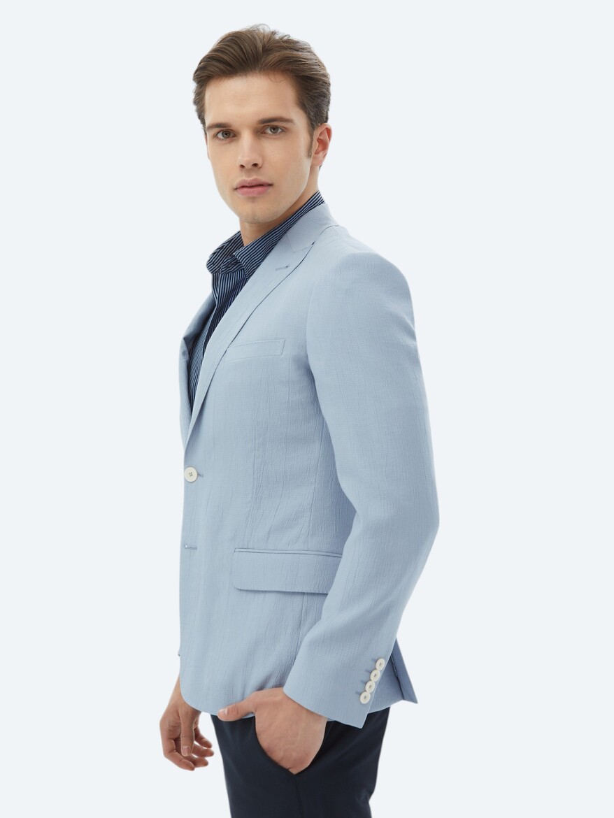 Açık Mavi Düz Slim Fit Ceket - 4