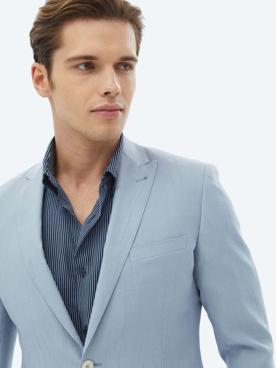 Açık Mavi Düz Slim Fit Ceket - 5