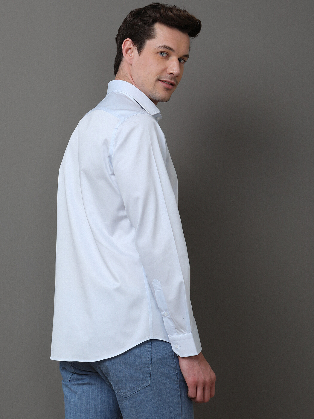 Açık Mavi Düz Slim Fit Dokuma Klasik %100 Pamuk Gömlek - 5