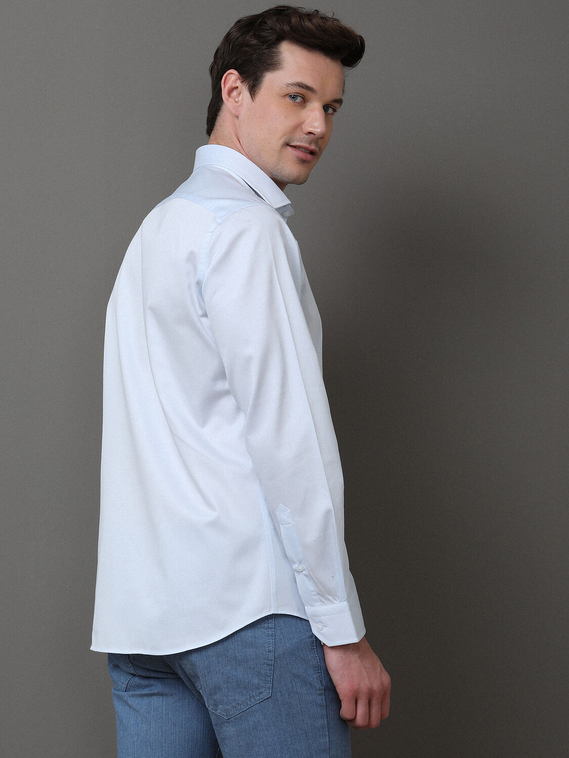 Açık Mavi Düz Slim Fit Dokuma Klasik %100 Pamuk Gömlek - 5