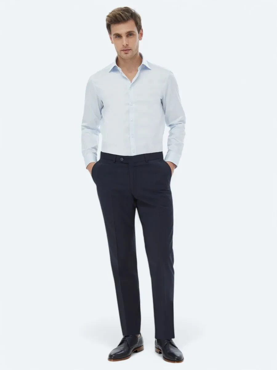 Açık Mavi Düz Slim Fit Dokuma Klasik %100 Pamuk Gömlek - 2