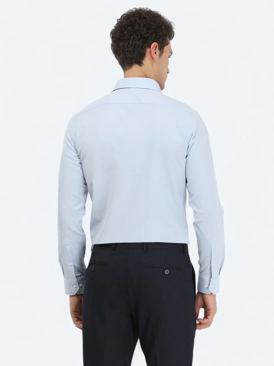 Açık Mavi Düz Slim Fit Dokuma Klasik Pamuk Karışımlı Gömlek 
