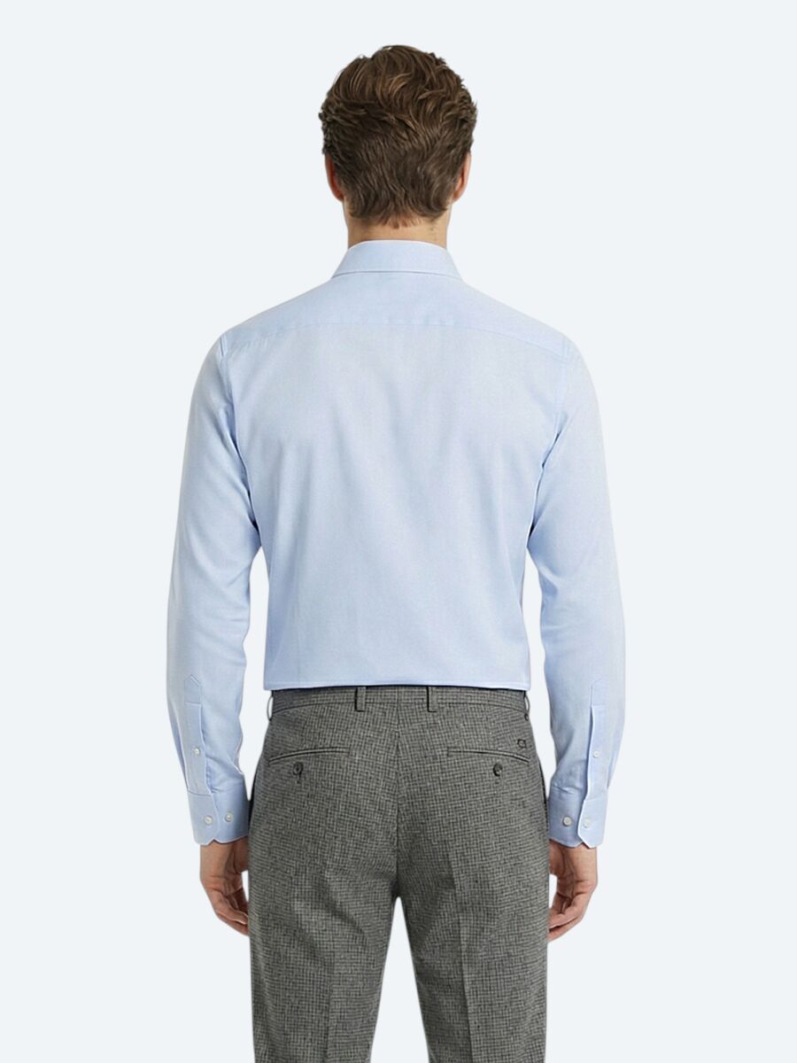 Açık Mavi Düz Slim Fit Dokuma Klasik Pamuk Karışımlı Gömlek - 4