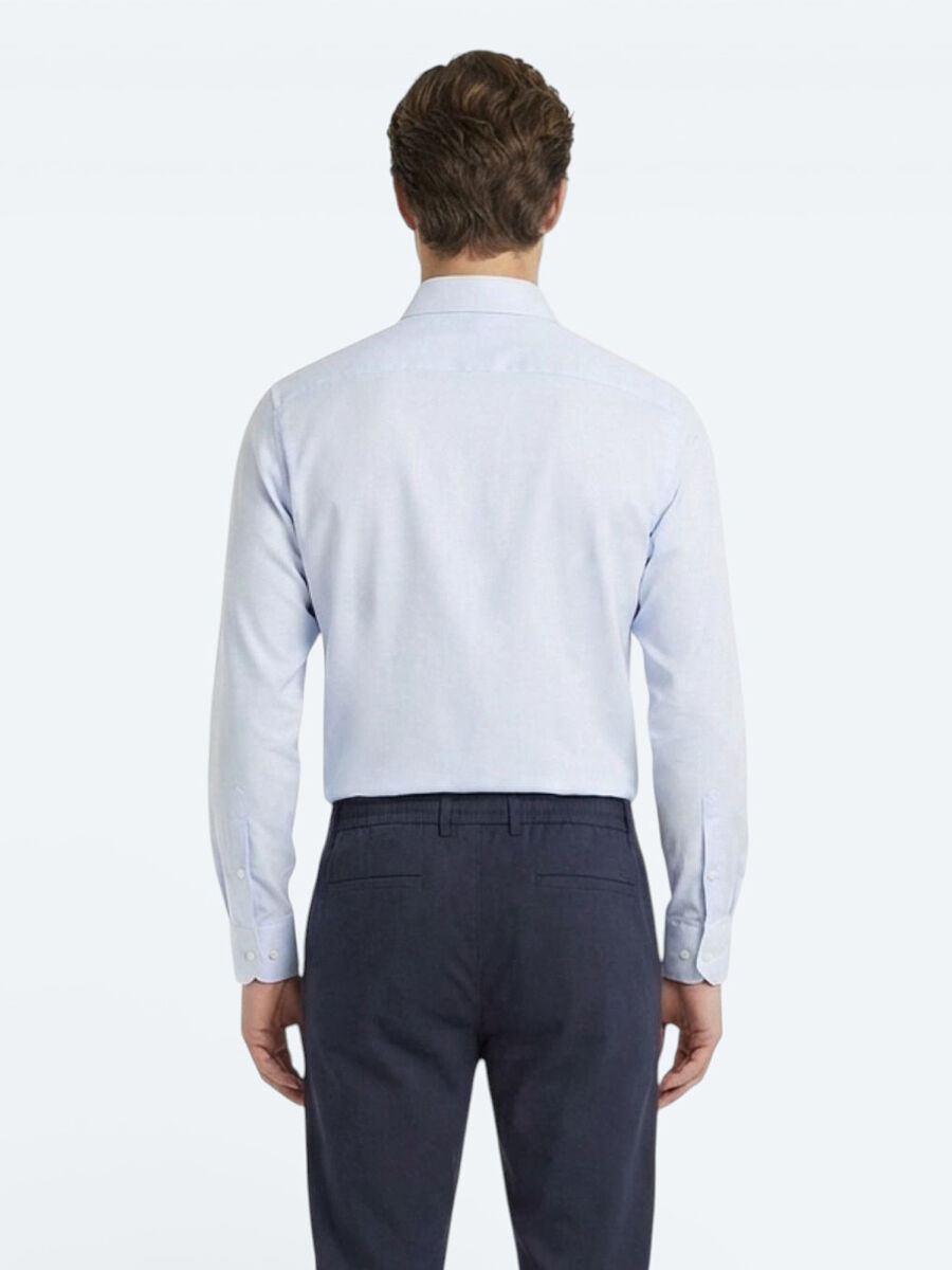Açık Mavi Düz Slim Fit Uzun Dokuma Klasik Pamuk Karışımlı Gömlek - 4