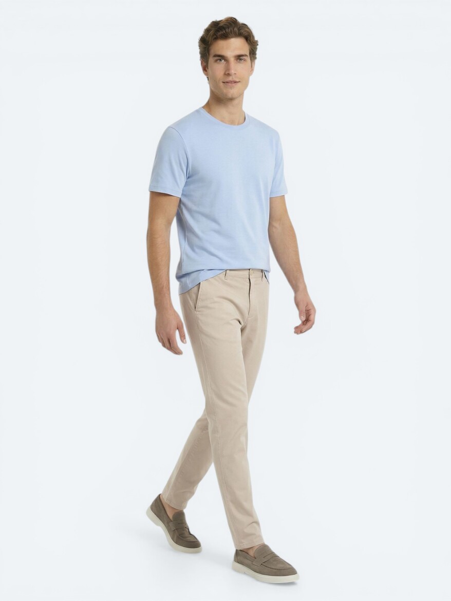 Açık Mavi Düz T-Shirt - 4