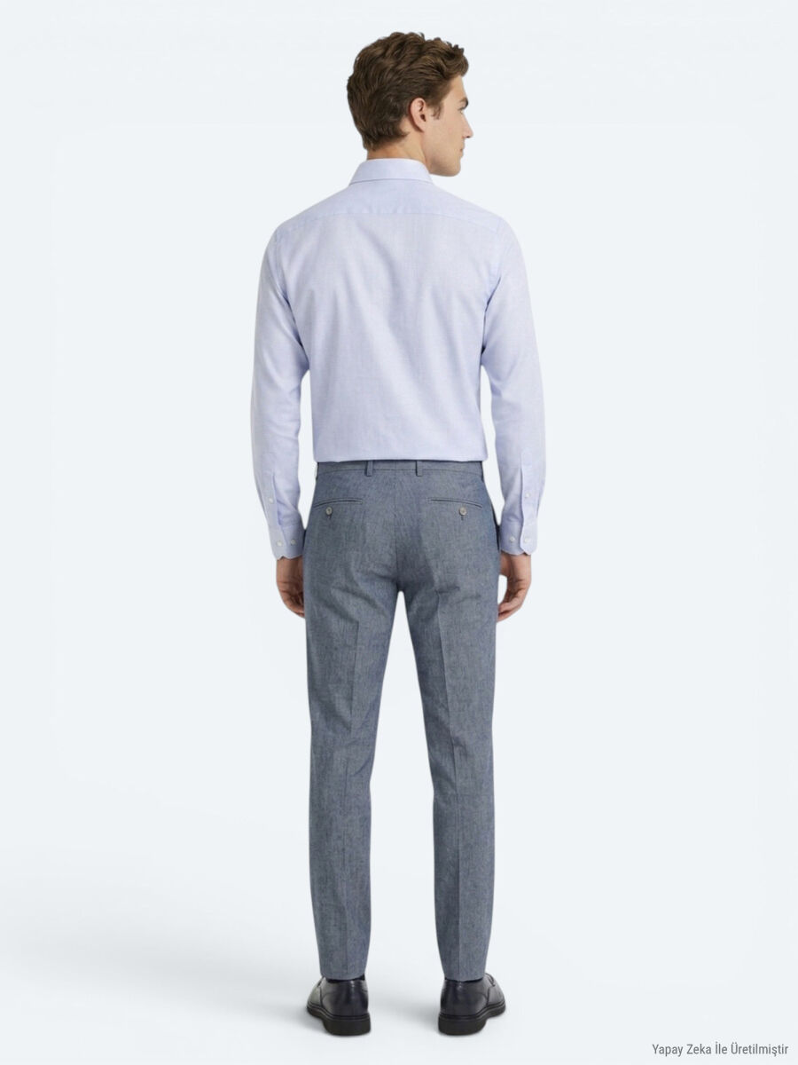 Açık Mavi Mikro Regular Fit Uzun Dokuma Casual %100 Pamuk Gömlek - 5