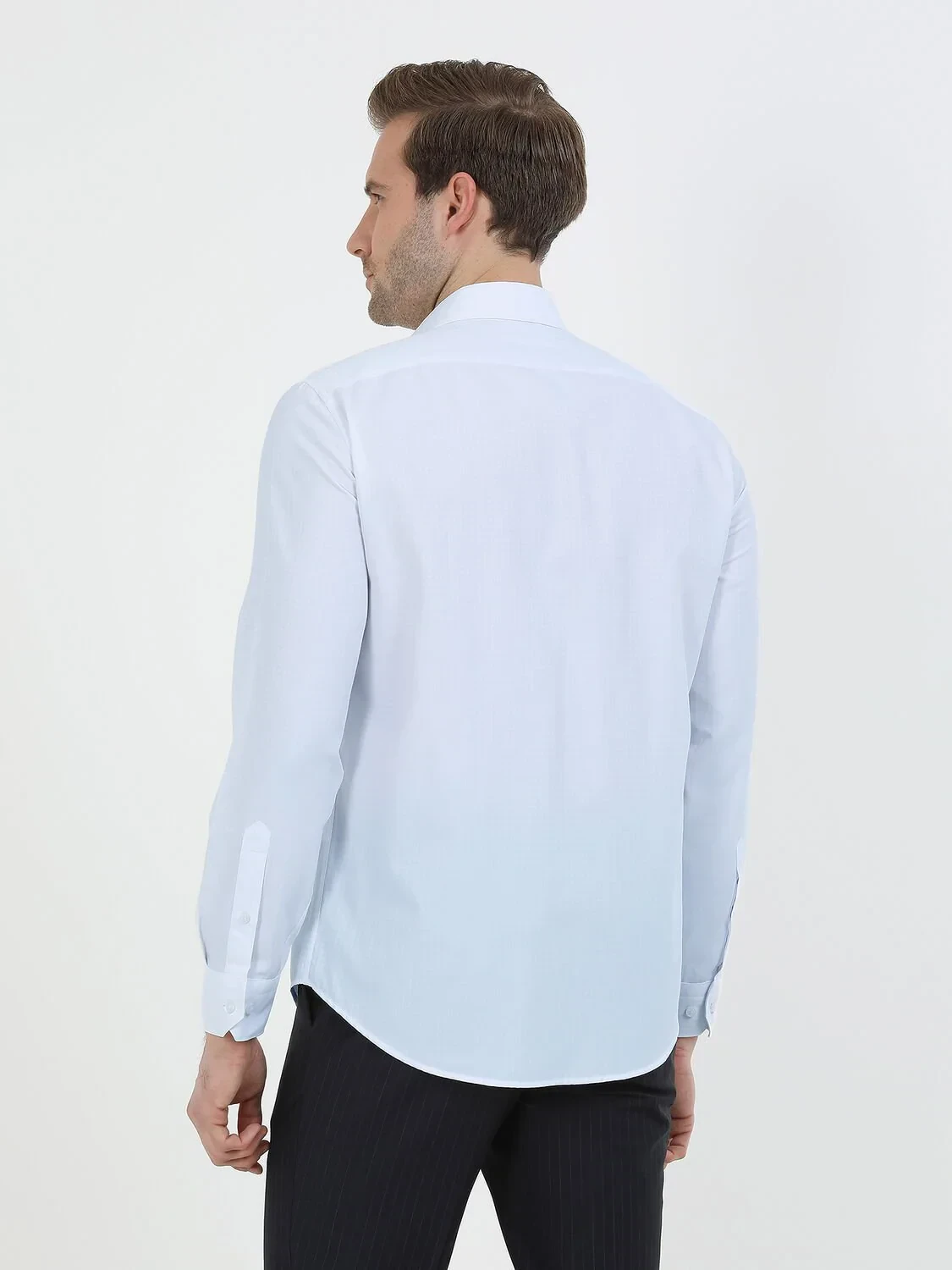 Açık Mavi Mikro Slim Fit Dokuma Klasik Pamuk Karışımlı Gömlek - 4