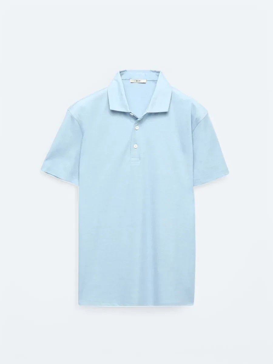 Açık Mavi Polo Yaka Pamuk Karışımlı T-Shirt - 1