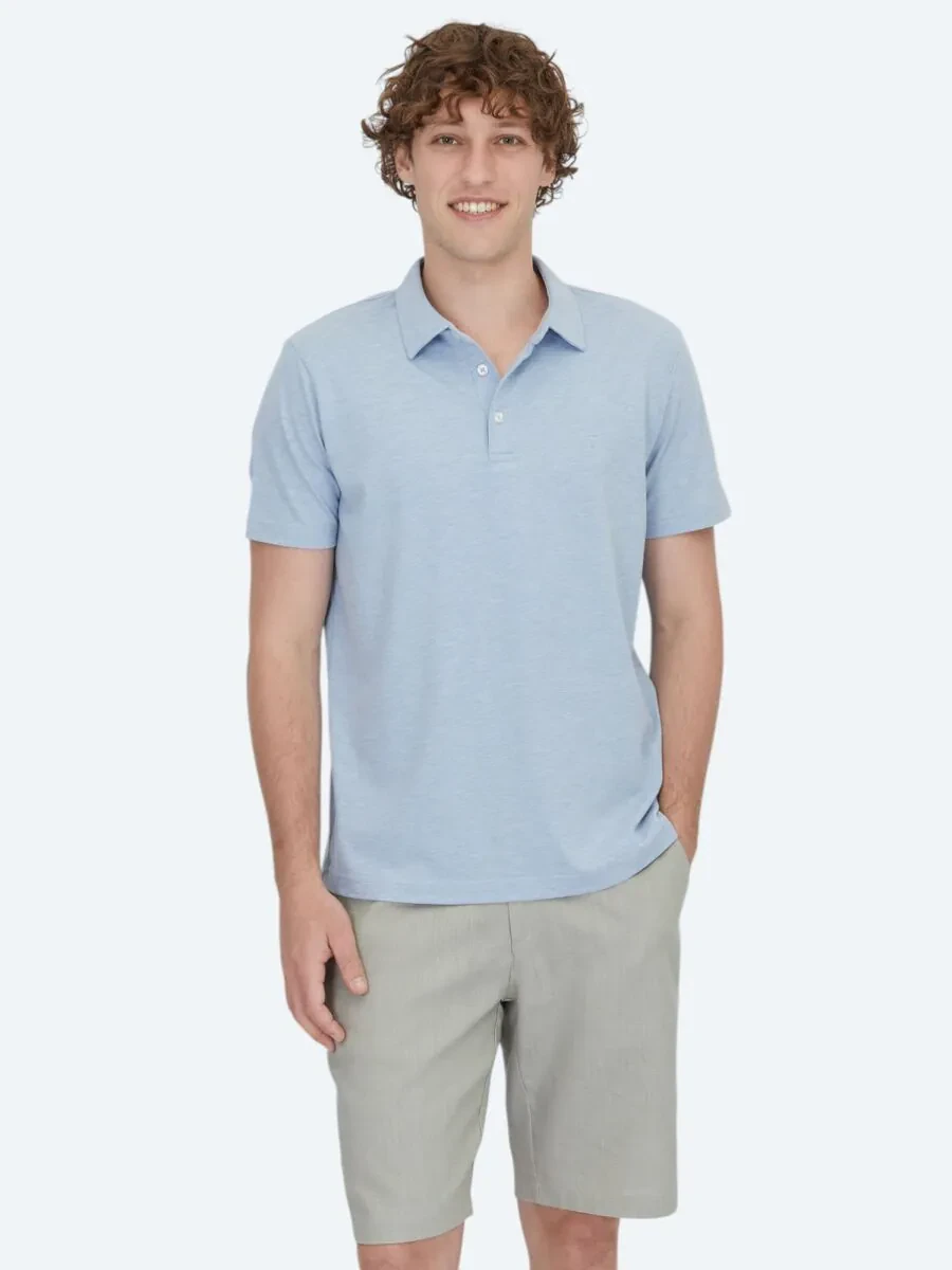 Açık Mavi Polo Yaka Pamuk Karışımlı T-Shirt - 1