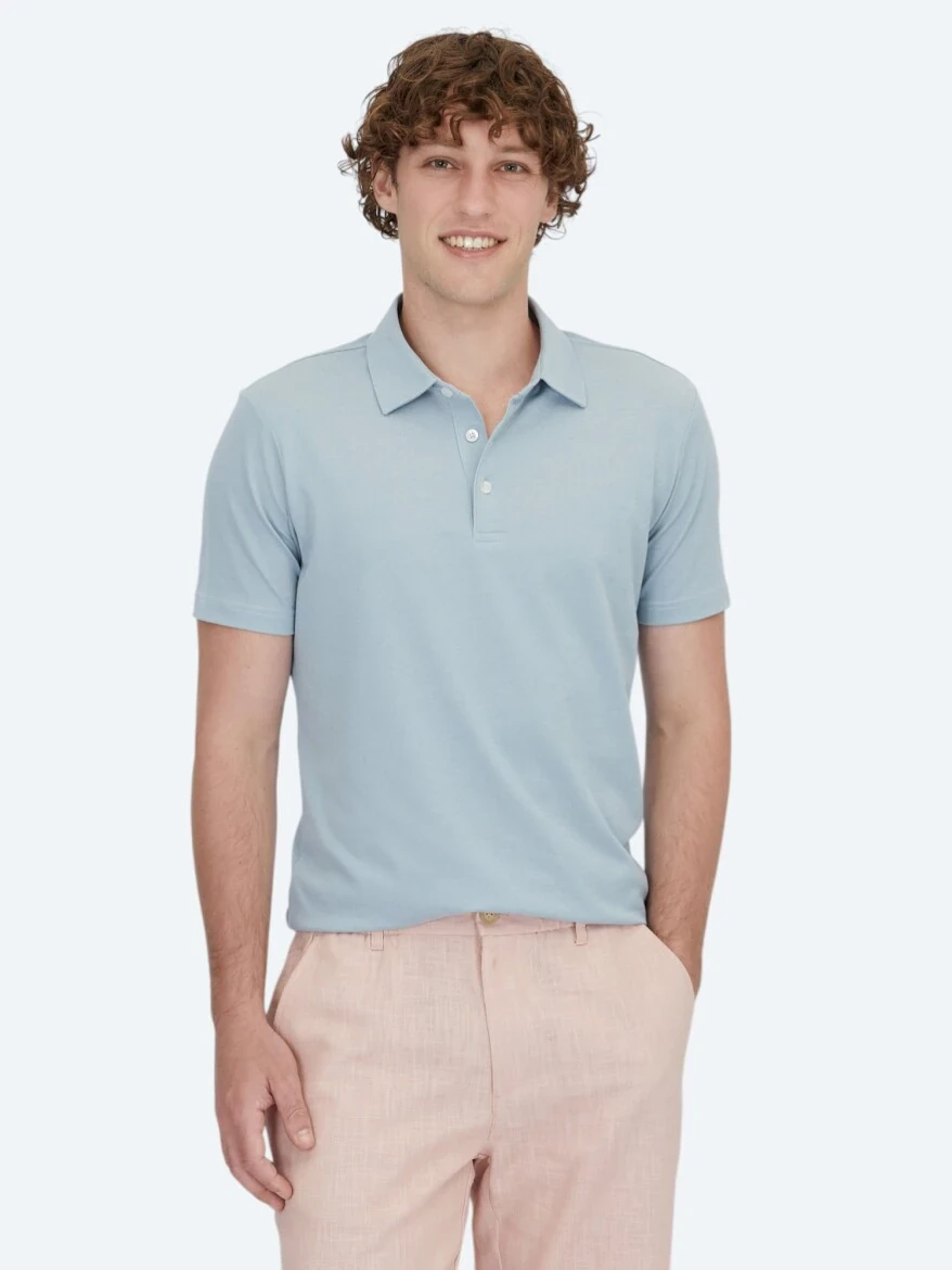 Açık Mavi Polo Yaka Pamuk Karışımlı T-Shirt - 1