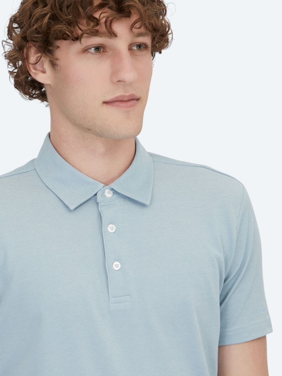Açık Mavi Polo Yaka Pamuk Karışımlı T-Shirt - 3