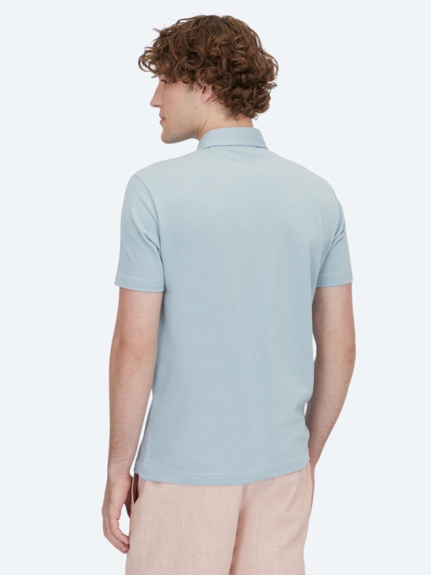 Açık Mavi Polo Yaka Pamuk Karışımlı T-Shirt - 5