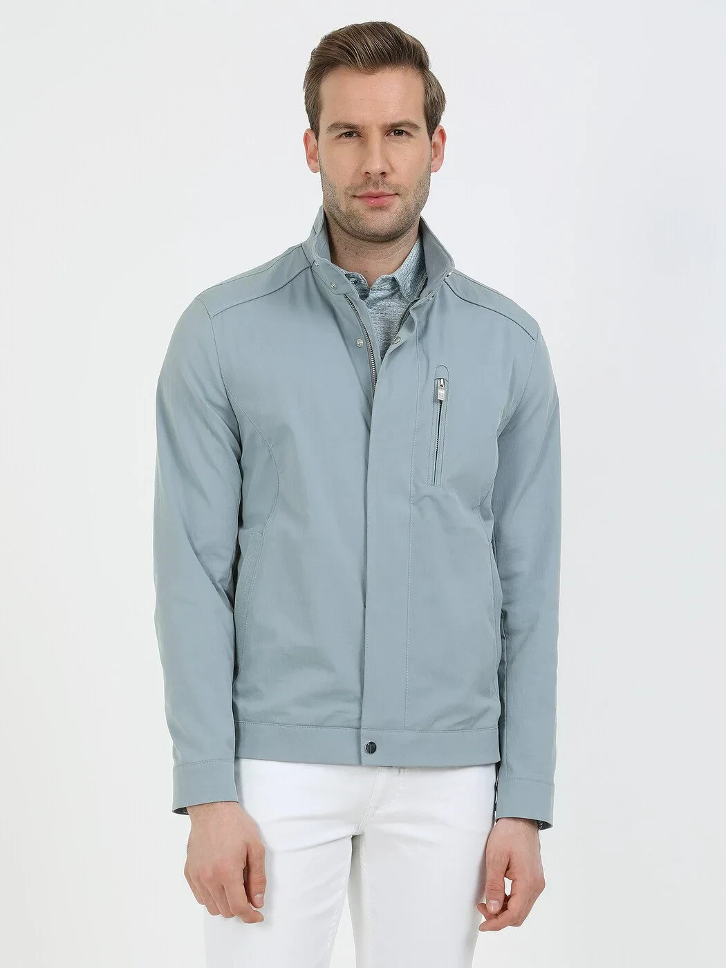 Açık Mavi Regular Fit Dik Yaka Casual Dokuma Mont - 2