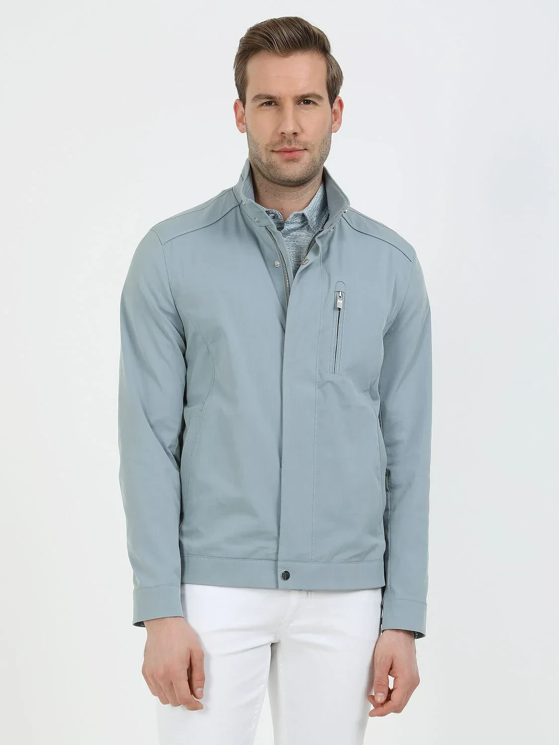 Açık Mavi Regular Fit Dik Yaka Casual Dokuma Mont - 2