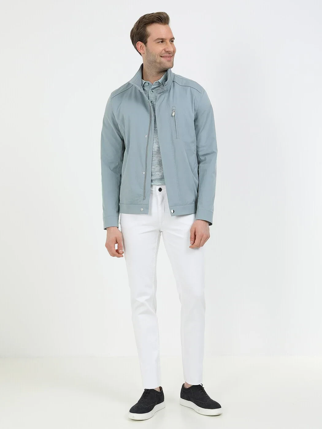Açık Mavi Regular Fit Dik Yaka Casual Dokuma Mont - 3