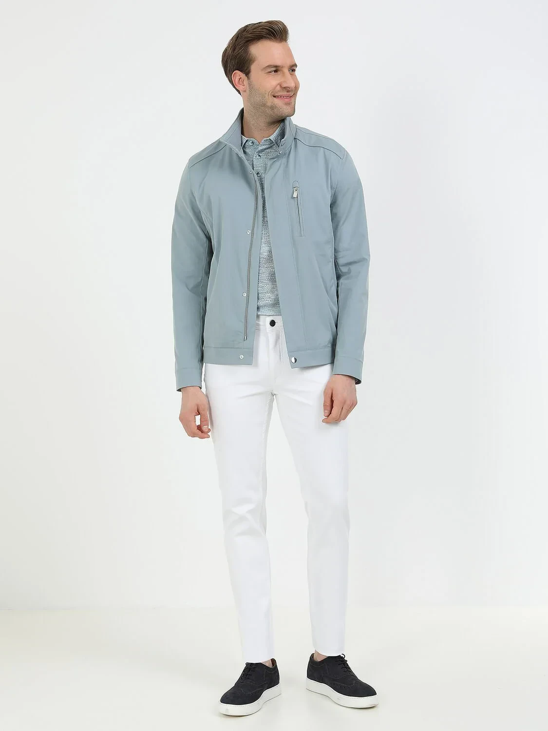 Açık Mavi Regular Fit Dik Yaka Casual Dokuma Mont - 3