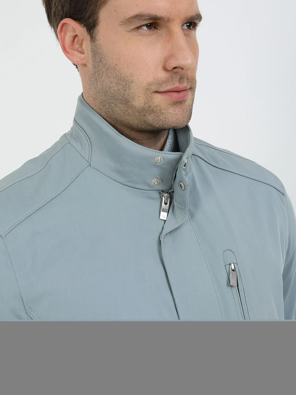 Açık Mavi Regular Fit Dik Yaka Casual Dokuma Mont - 4